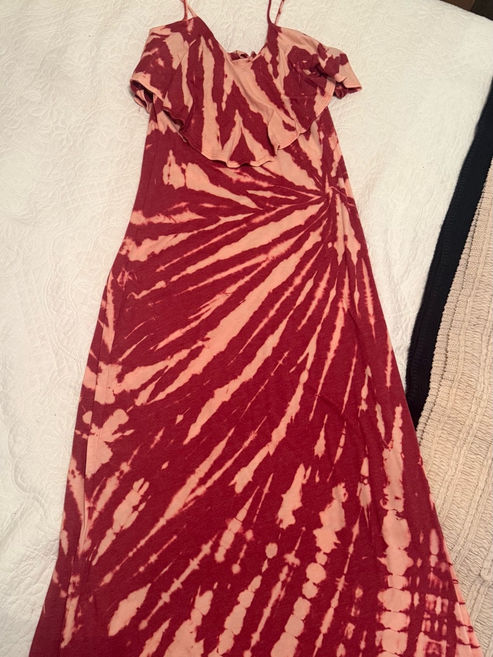 Tie-Dye Ruffle Maxi Dress in Rust